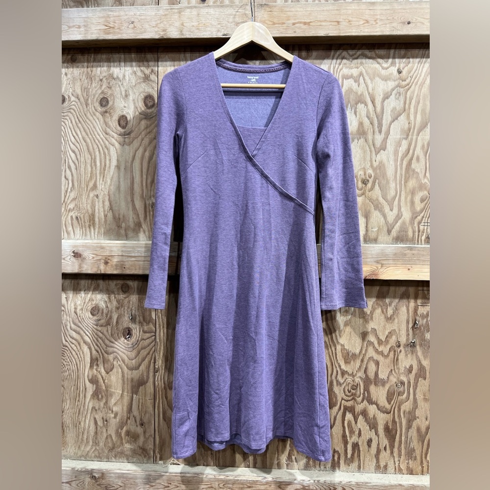 Horny Toad Purple Micro Stripe Stretch Dress Long Sleeve Velvet Accent Size S